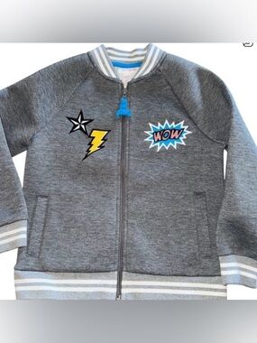 Cat & Jack Kids XS Gray Varsity Zip-Up Jacket WOW Lightning Star Patch